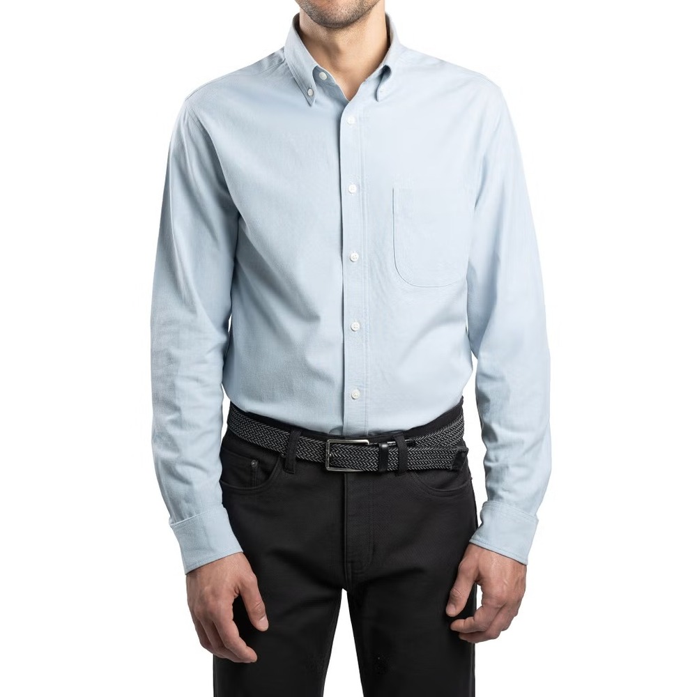 Jachs Mens Oxford Long Sleeve Button Up Shirt Blue Large Stretch Cotton Blend